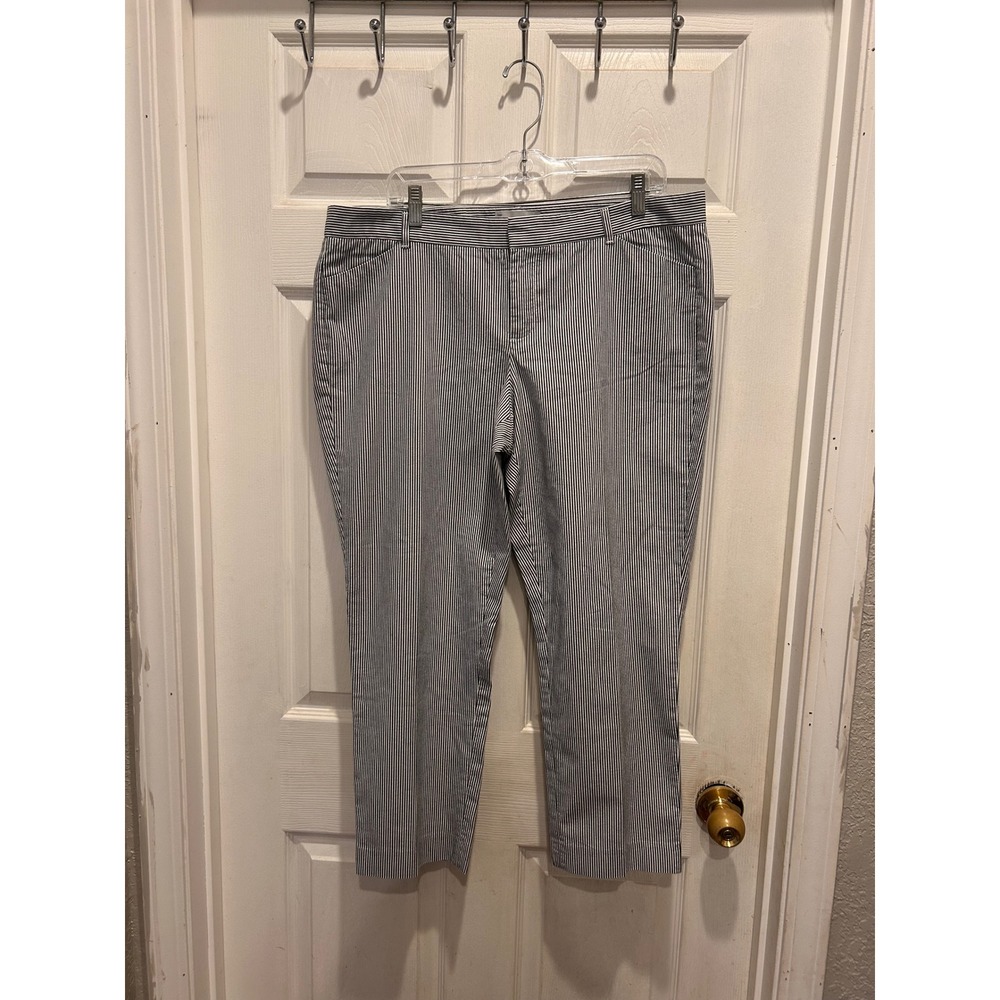 Gap Womens Slim Cropped Pinstripe Stretch Pants Navy Blue Coastal White Size 14
